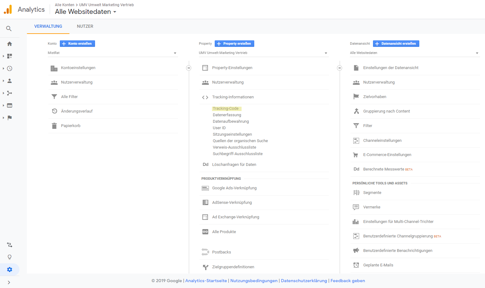 Google Tag Manager Verwaltung